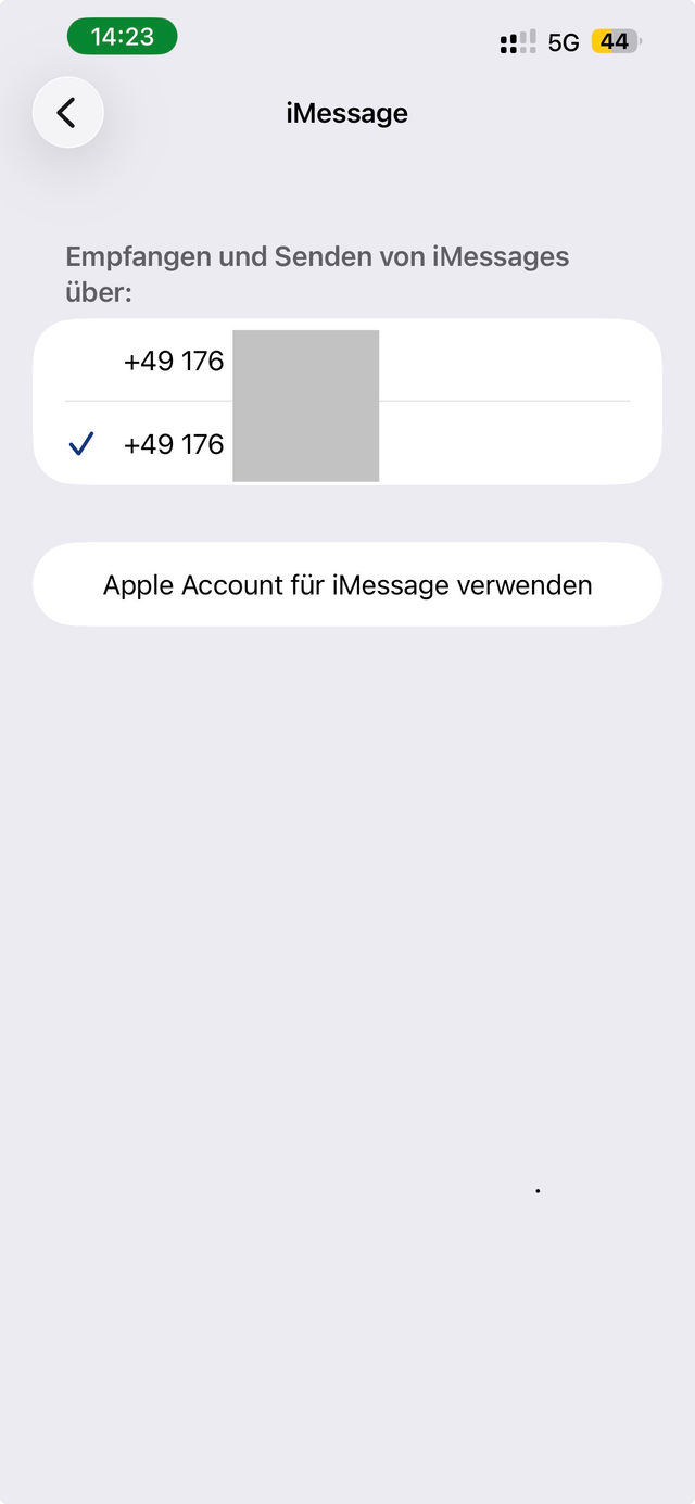 iMessage „Senden & Empfangen“: erreichbare Nummern und Adressen mit Haken