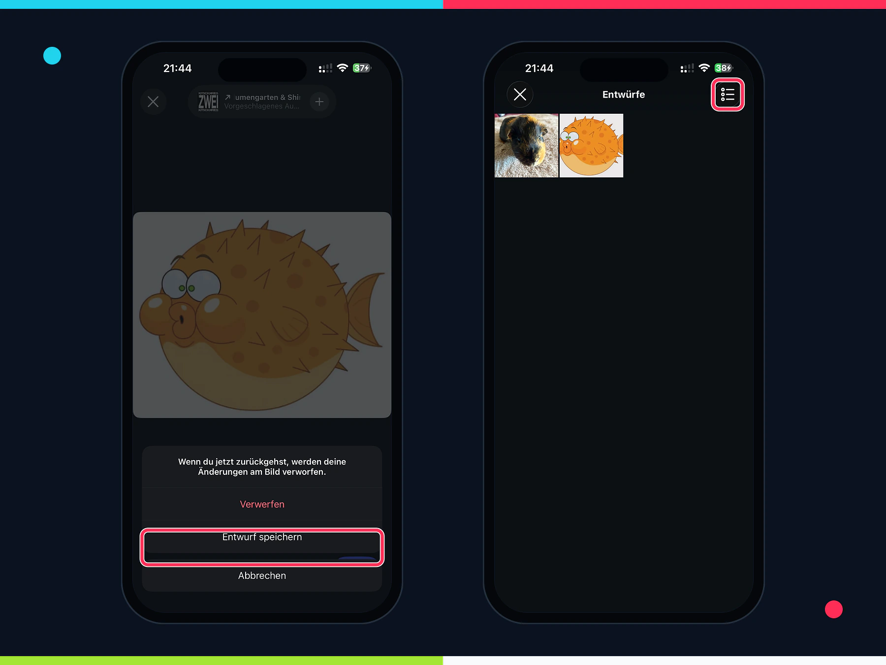 Instagram Beitrag als Entwurf speichern und Beitragsentwürfe verwalten