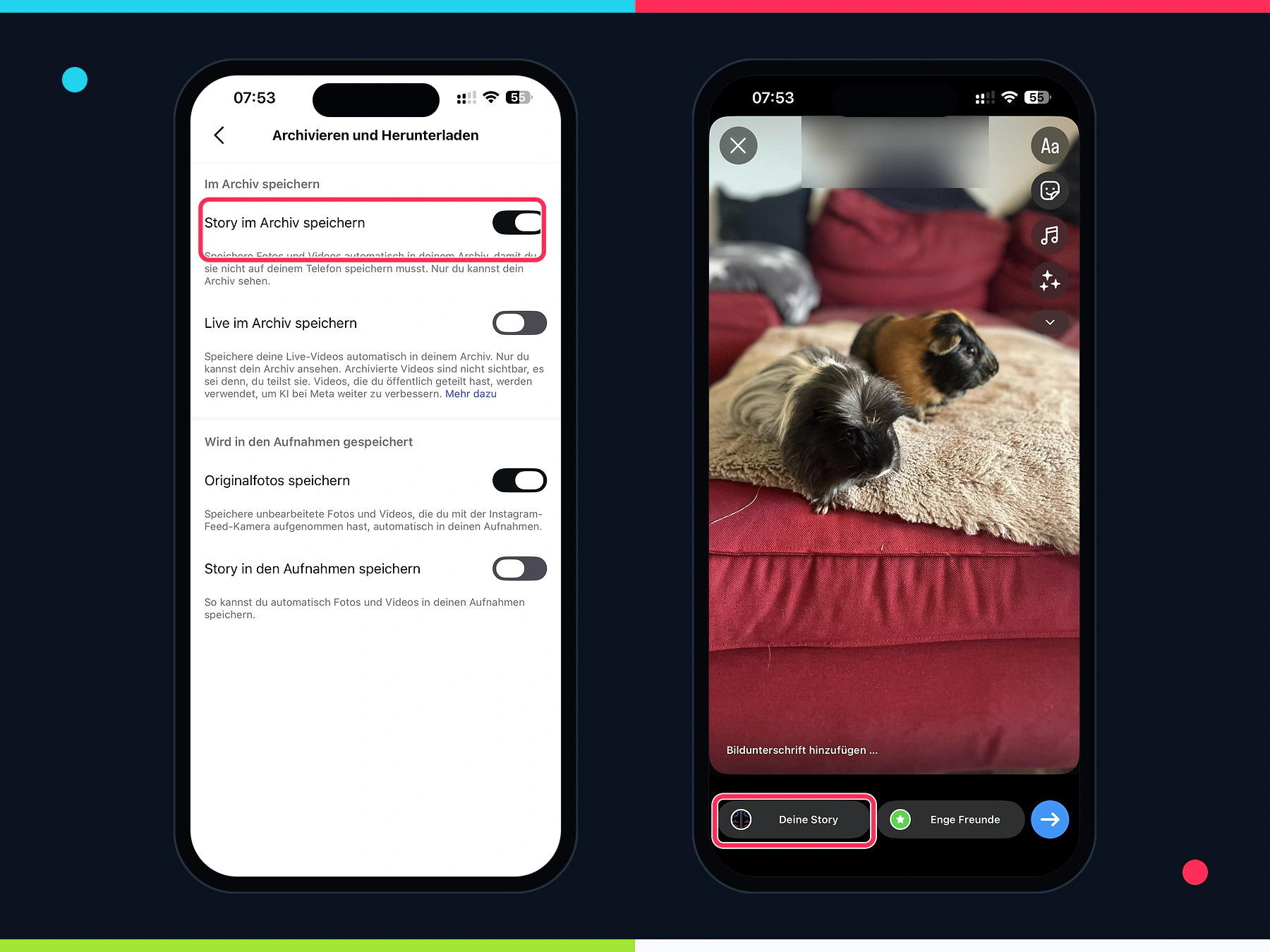 Instagram Story-Archiv aktivieren und eine Story auf dem iPhone veröffentlichen