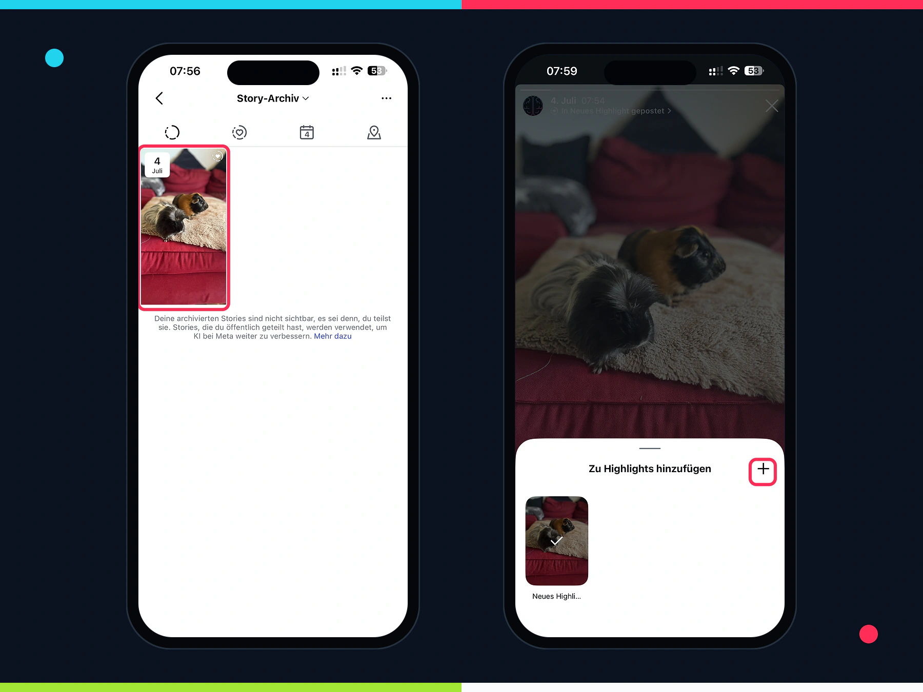 Instagram Story-Archiv öffnen und eine archivierte Story einem Highlight hinzufügen