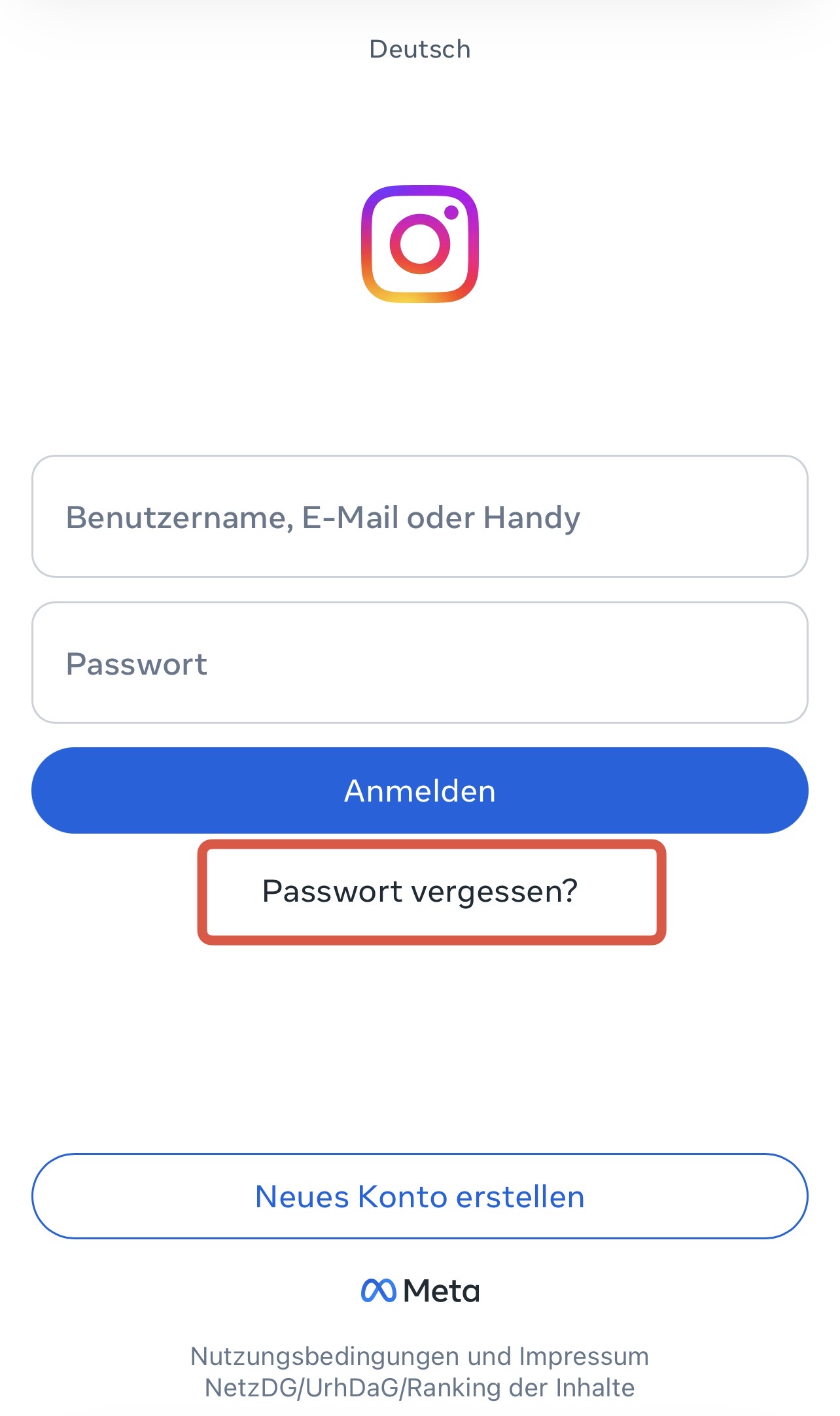 Instagram Konto wiederherstellen andere Methode versuchen