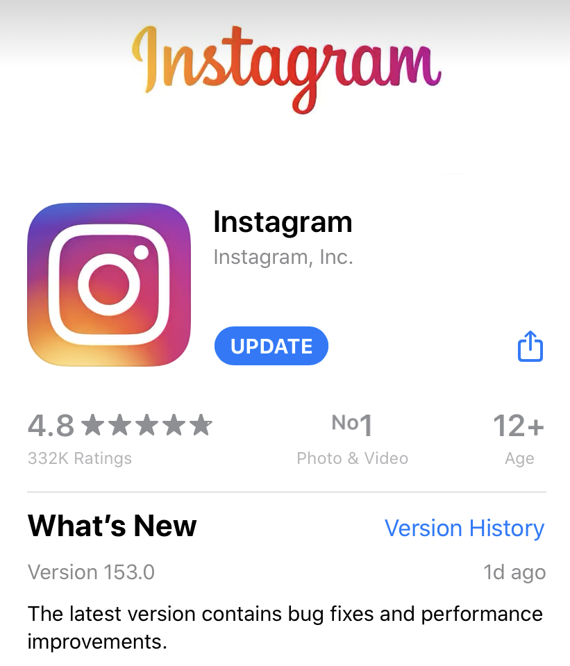 Instagram App aktualisieren wenn Reels nicht funktionieren
