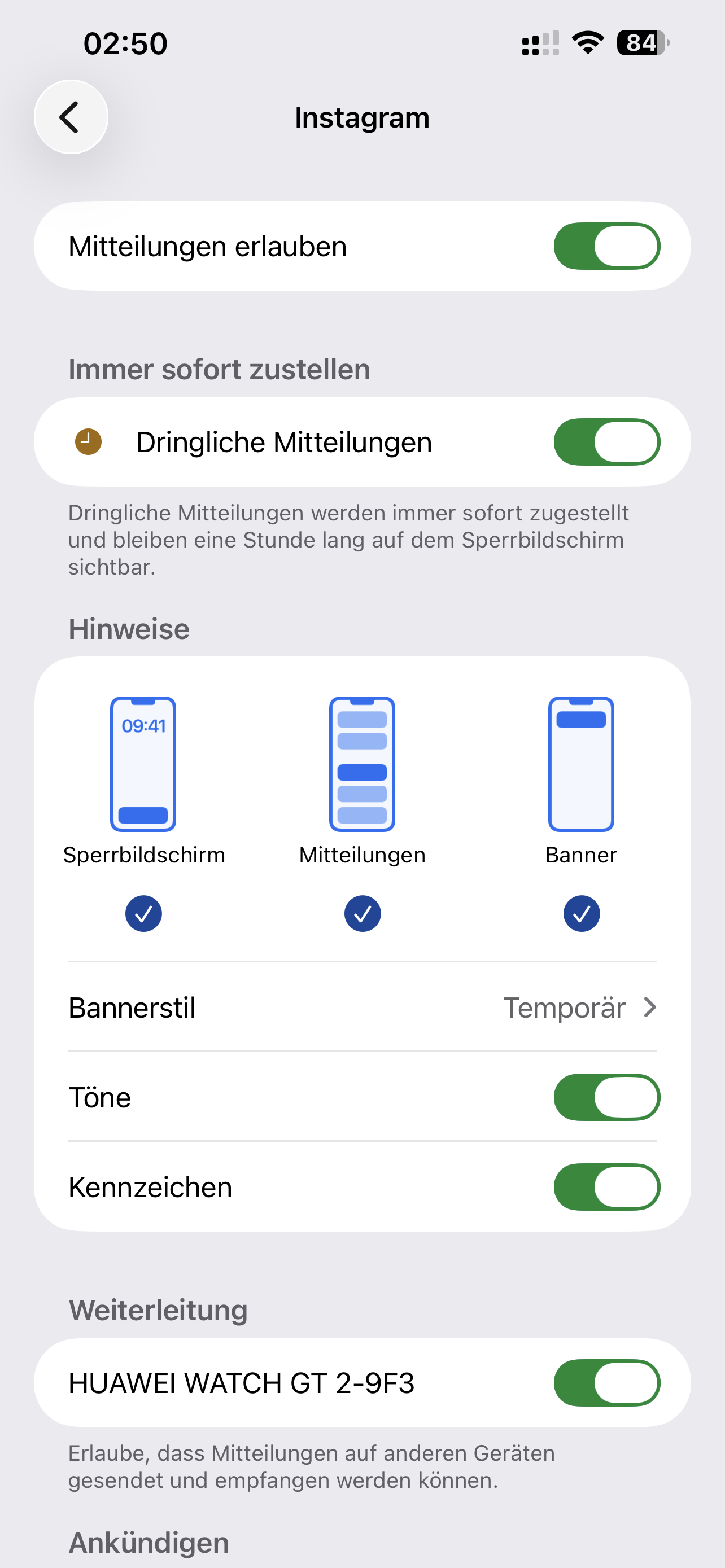 Instagram Mitteilungen auf dem iPhone erlauben