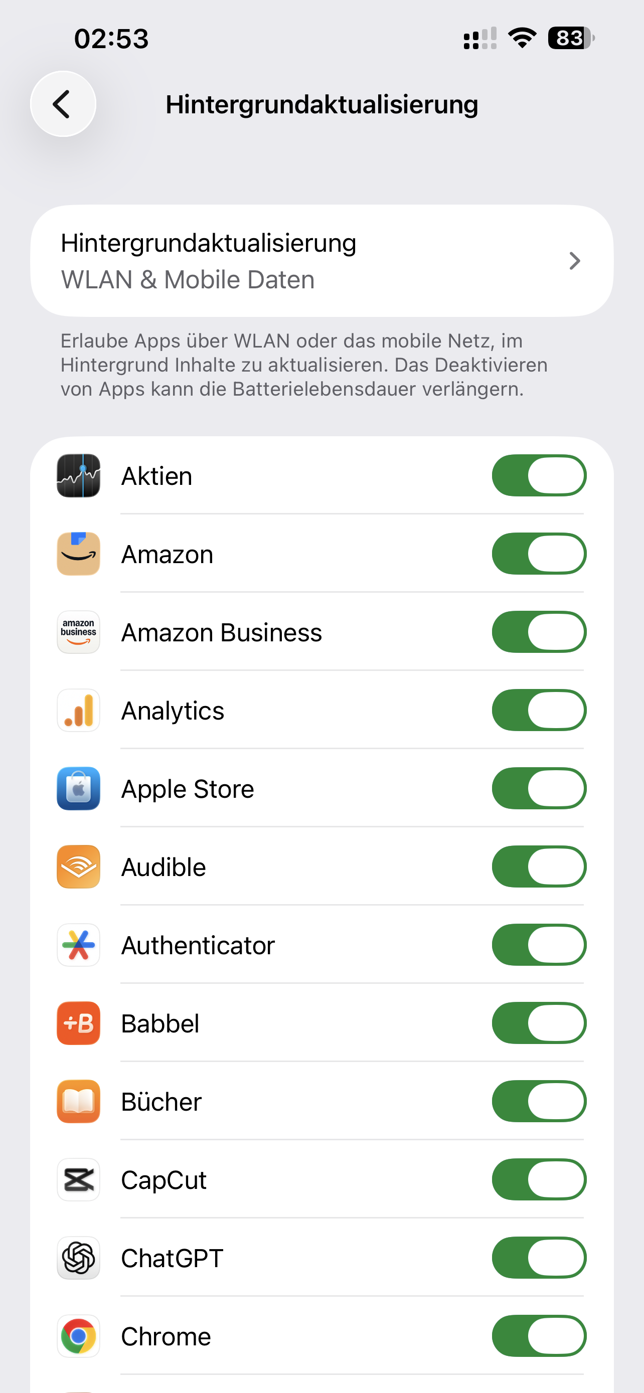 Hintergrundaktualisierung für Apps auf dem iPhone