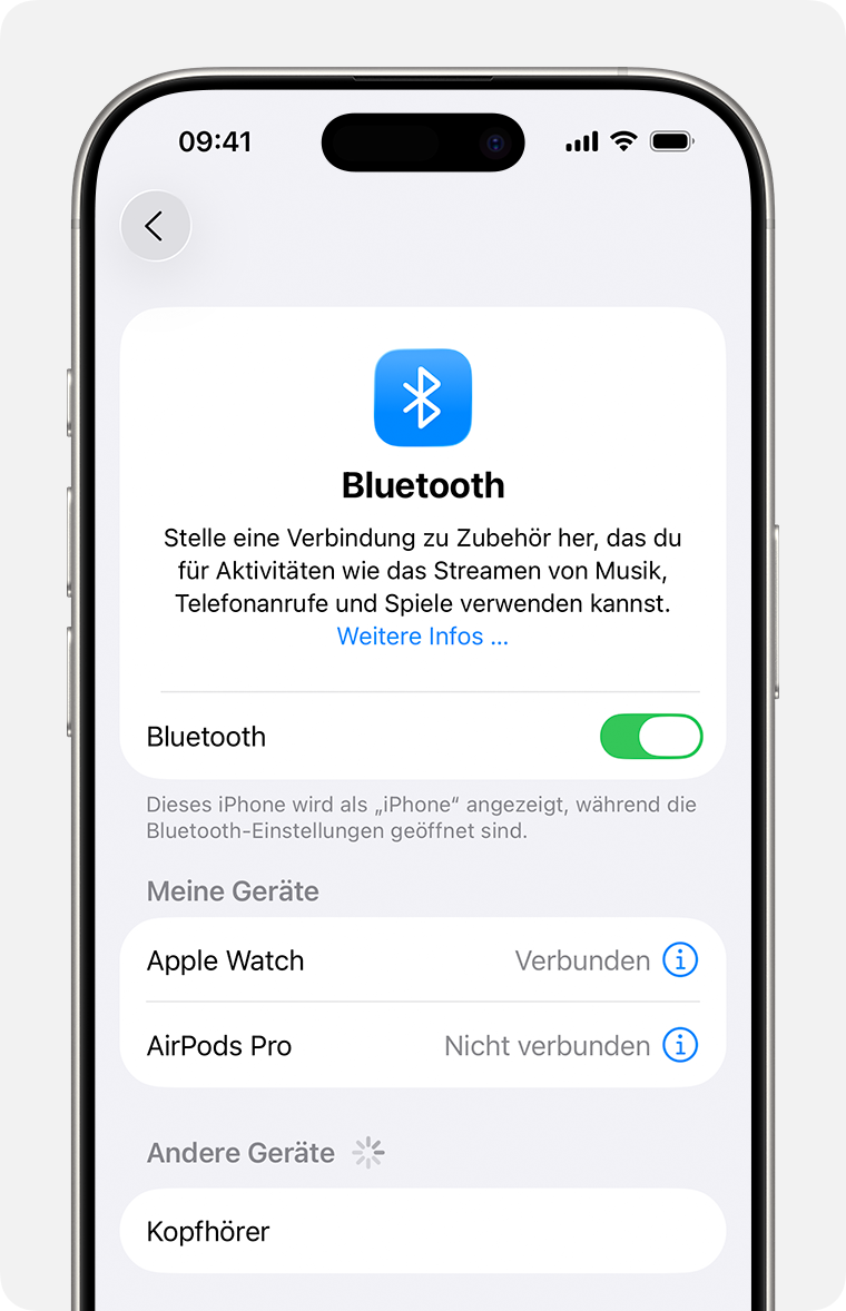 iPhone Bluetooth-Einstellungen öffnen und Bluetooth einschalten