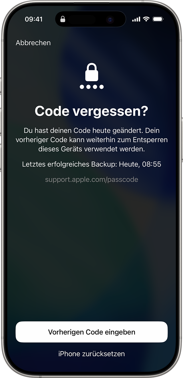 iPhone Code vergessen und vorherigen Code verwenden