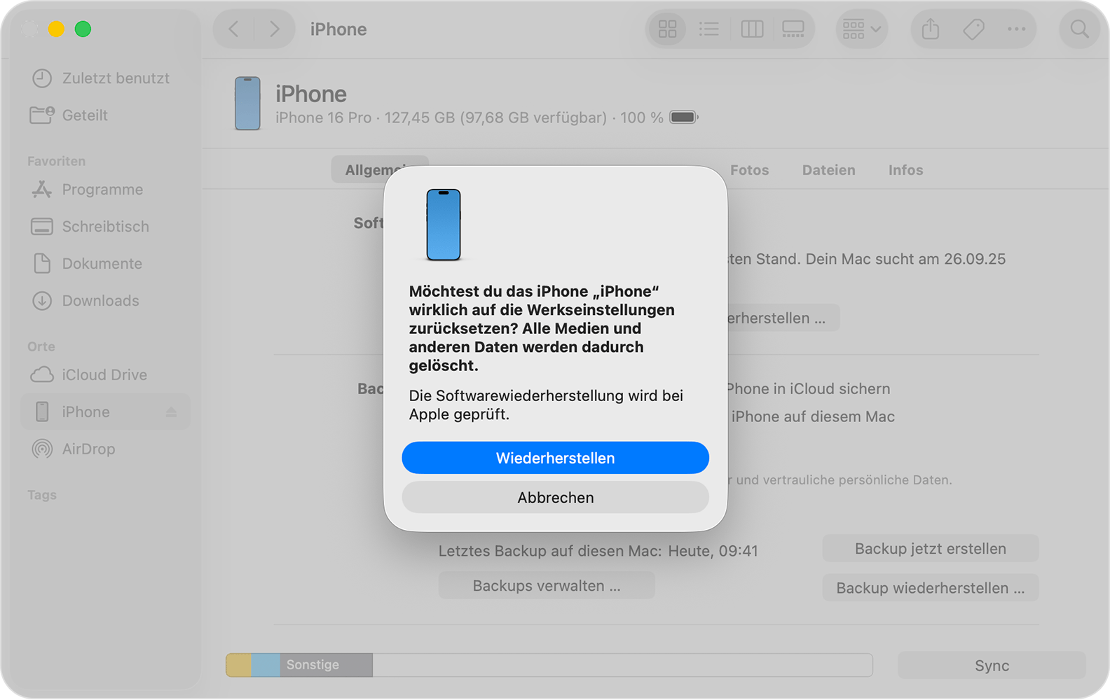 iPhone in den Wiederherstellungsmodus versetzen bei vergessenem Code