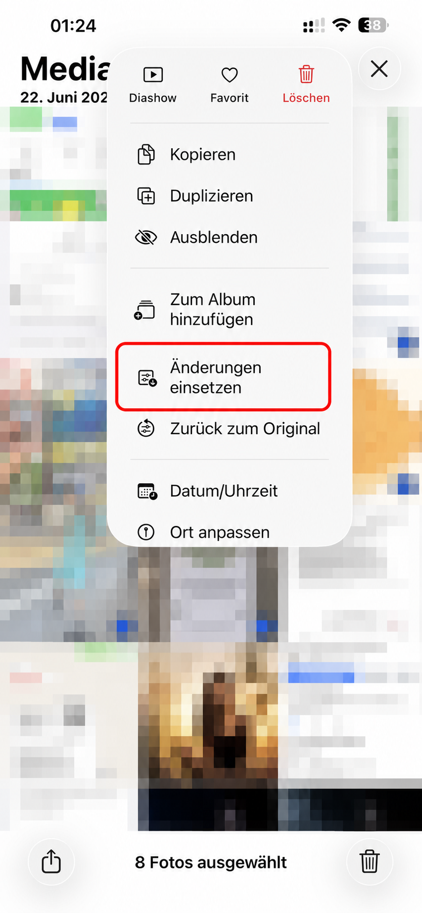 Kopierte Fotoänderungen auf mehrere anonymisierte iPhone-Fotos anwenden