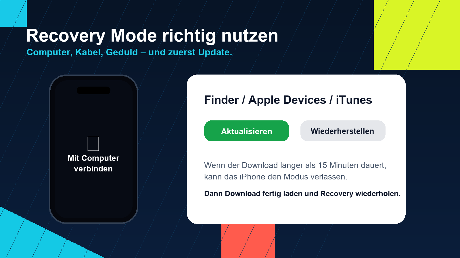 iPhone im Wiederherstellungsmodus mit Finder oder Apple Devices App aktualisieren