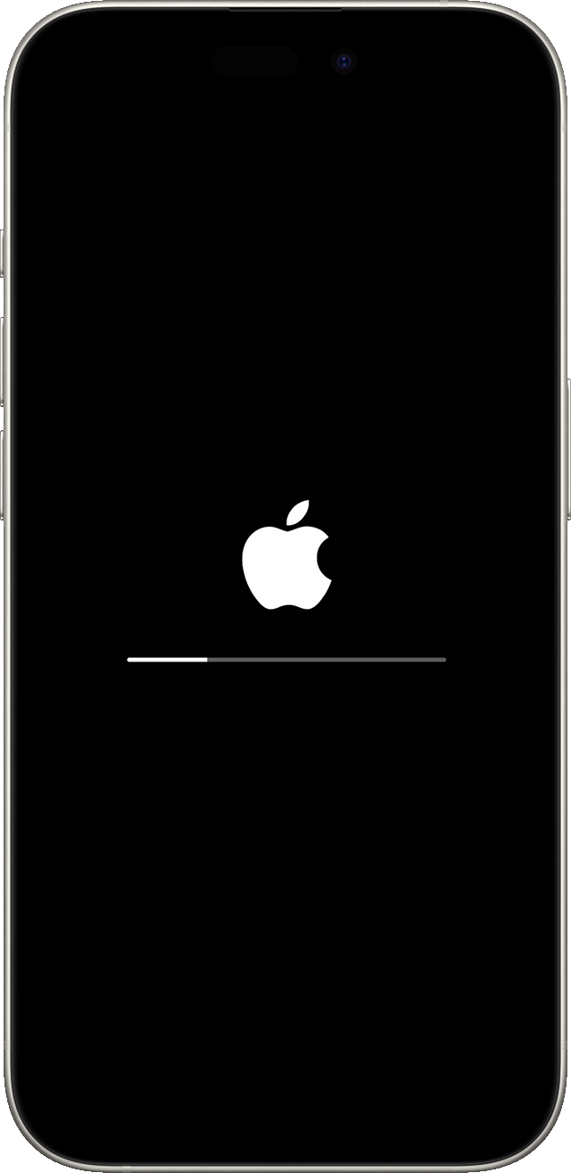 iPhone-Bildschirm mit Apple-Logo und einem Fortschrittsbalken darunter, Zeichen für ein laufendes Update