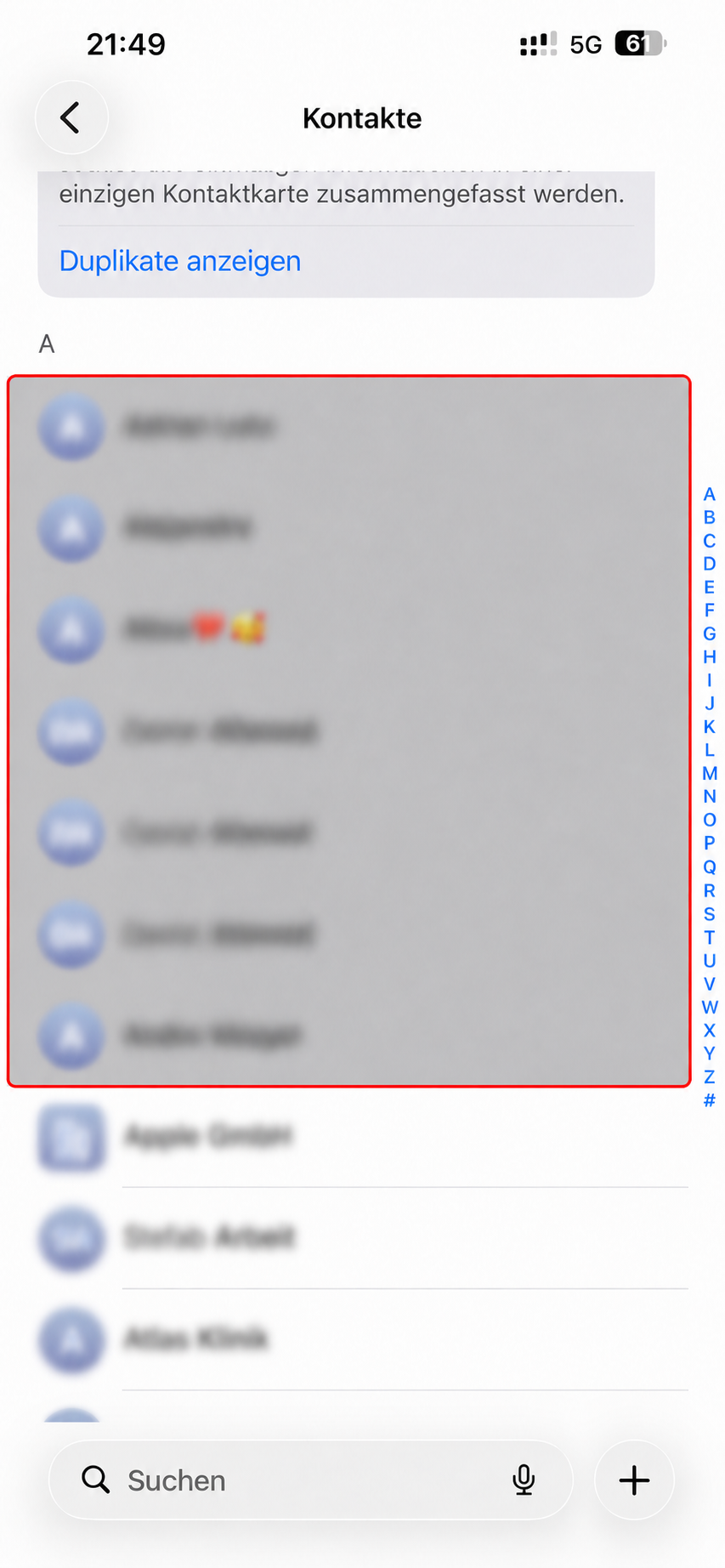 Mehrere Kontakte auf dem iPhone mit zwei Fingern auswählen