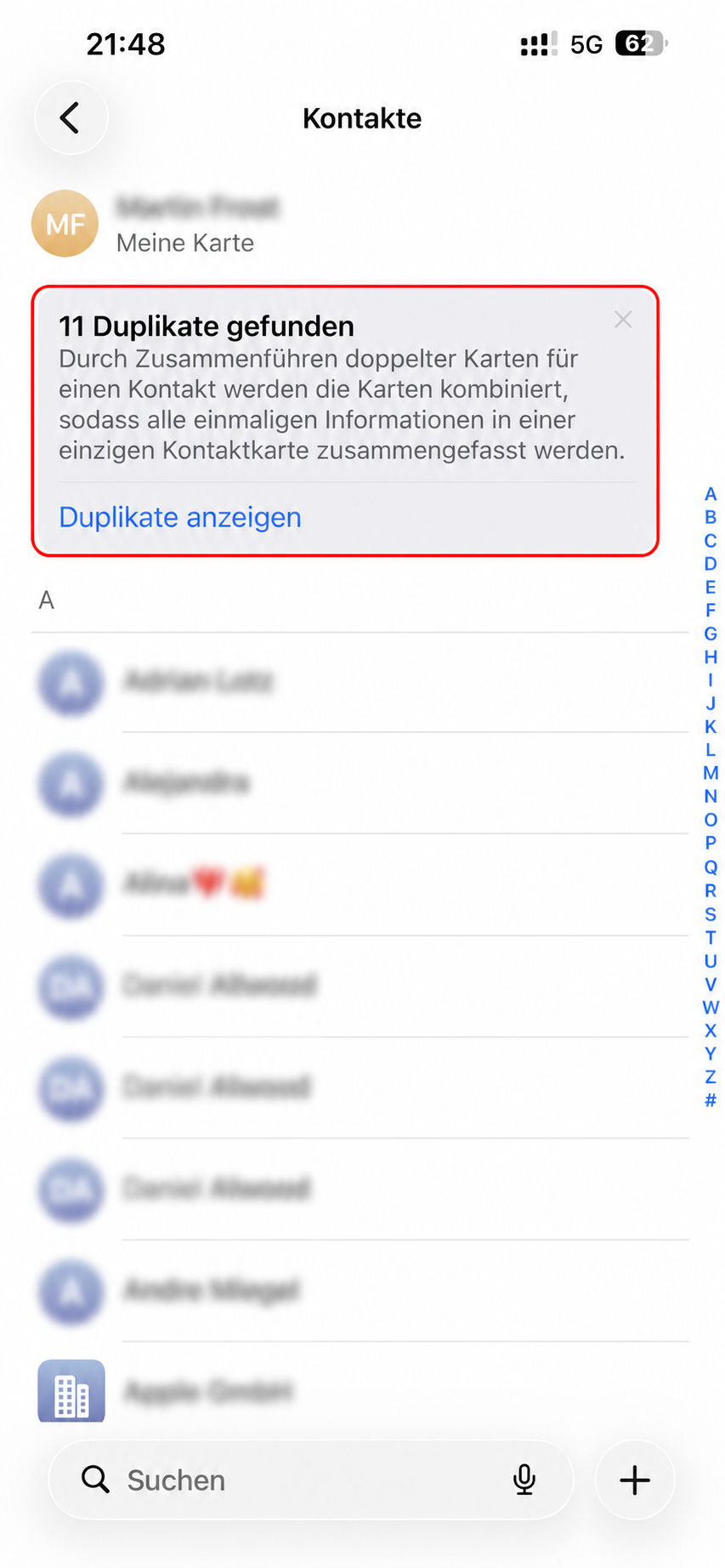 Duplikate in der iPhone-Kontakte-App anzeigen