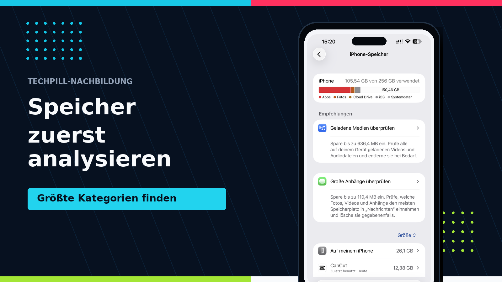 iPhone Speicher Übersicht mit Apps Fotos Nachrichten und Systemdaten