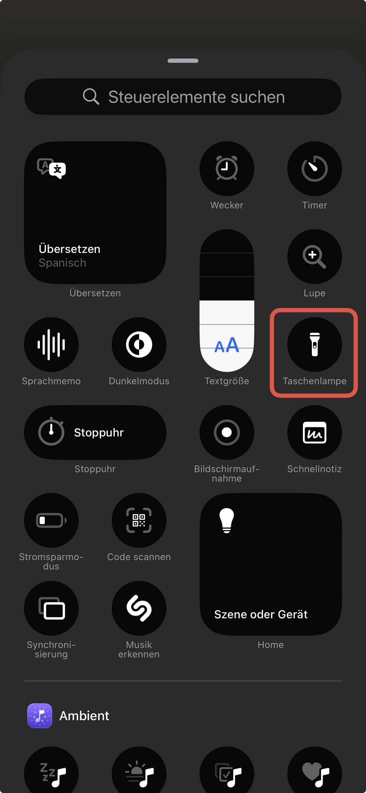 iPhone Taschenlampe zum Kontrollzentrum hinzufügen