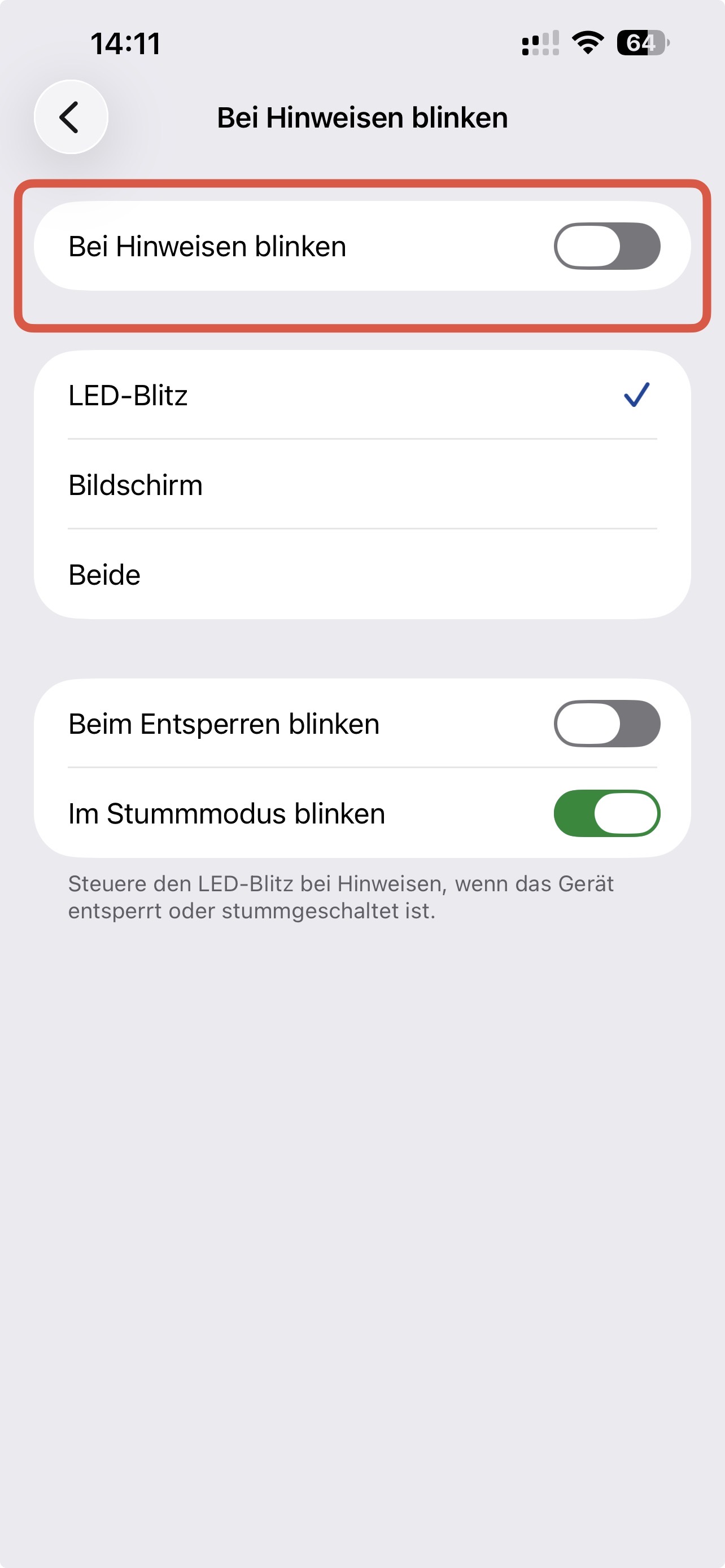 iPhone LED-Blitz bei Hinweisen aktivieren