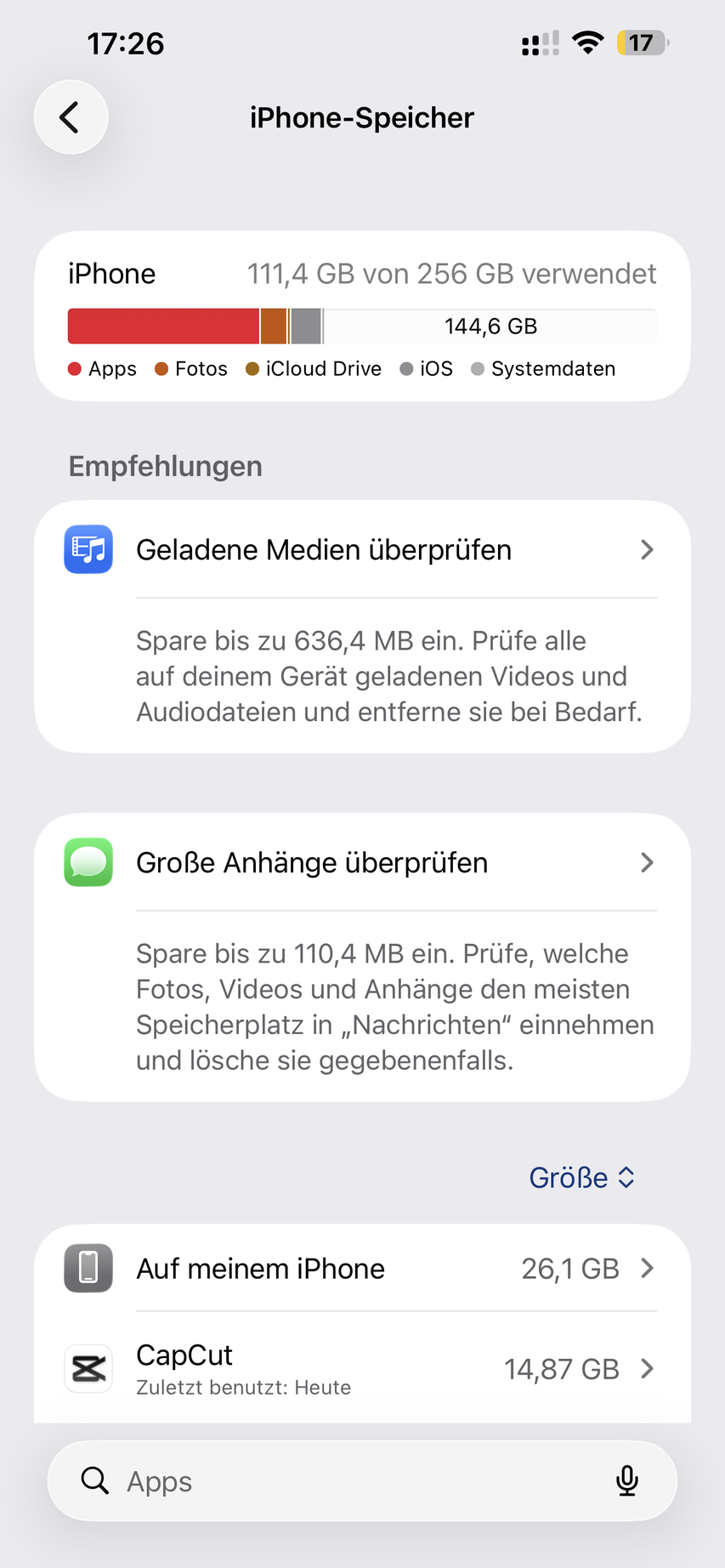 Freien iPhone Speicher prüfen wenn iOS Update hängt