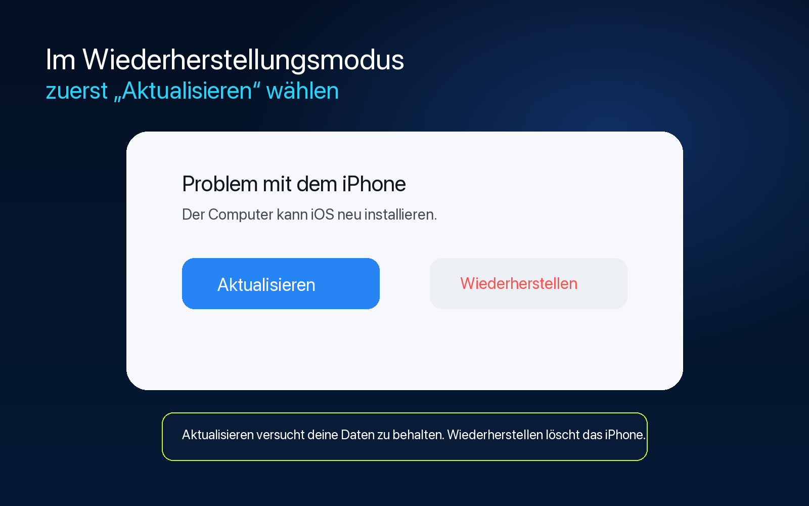 iPhone im Wiederherstellungsmodus aktualisieren statt wiederherstellen
