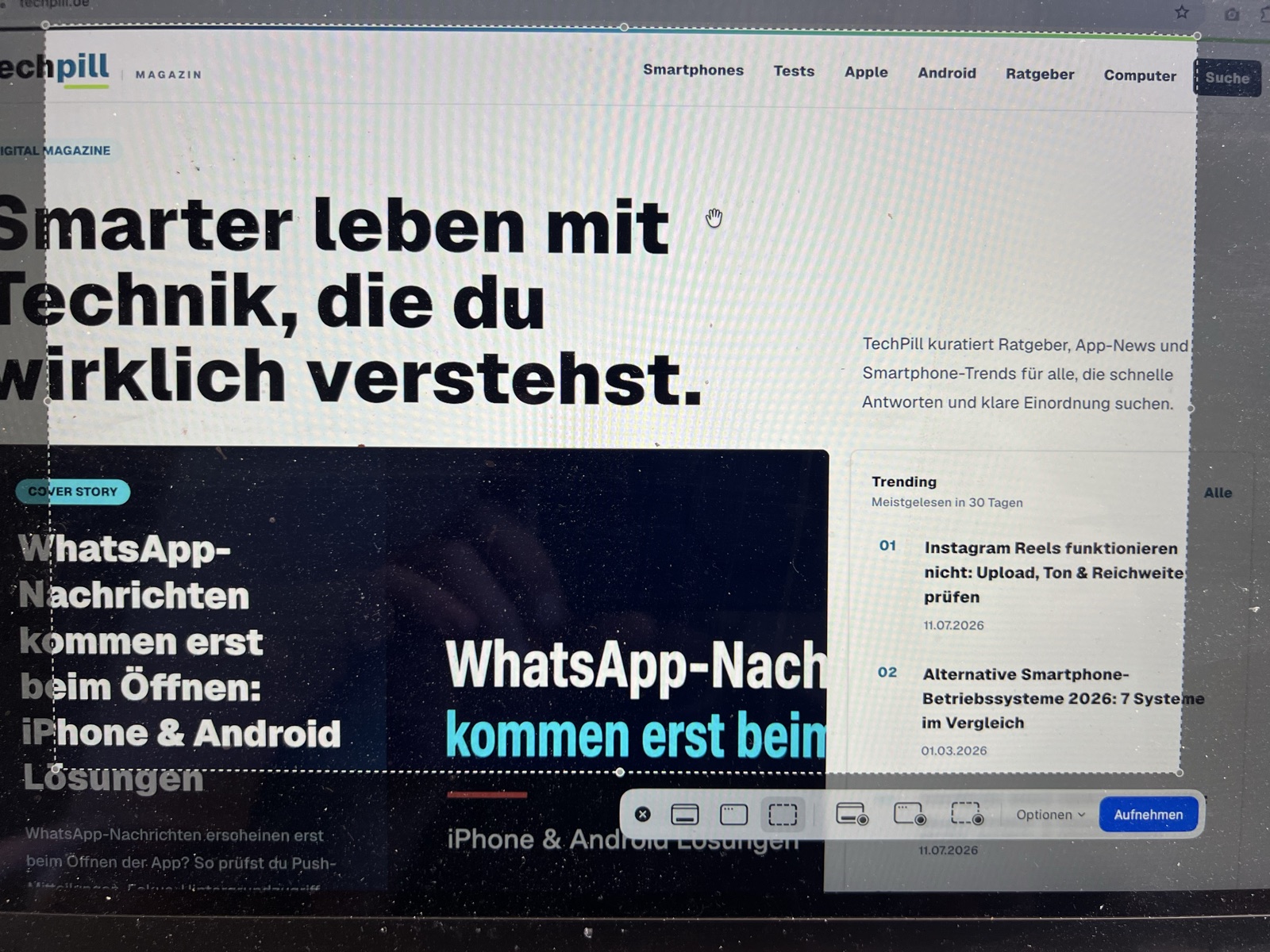 Mac Screenshot einzelnes Fenster aufnehmen mit Shift Command 4 und Leertaste