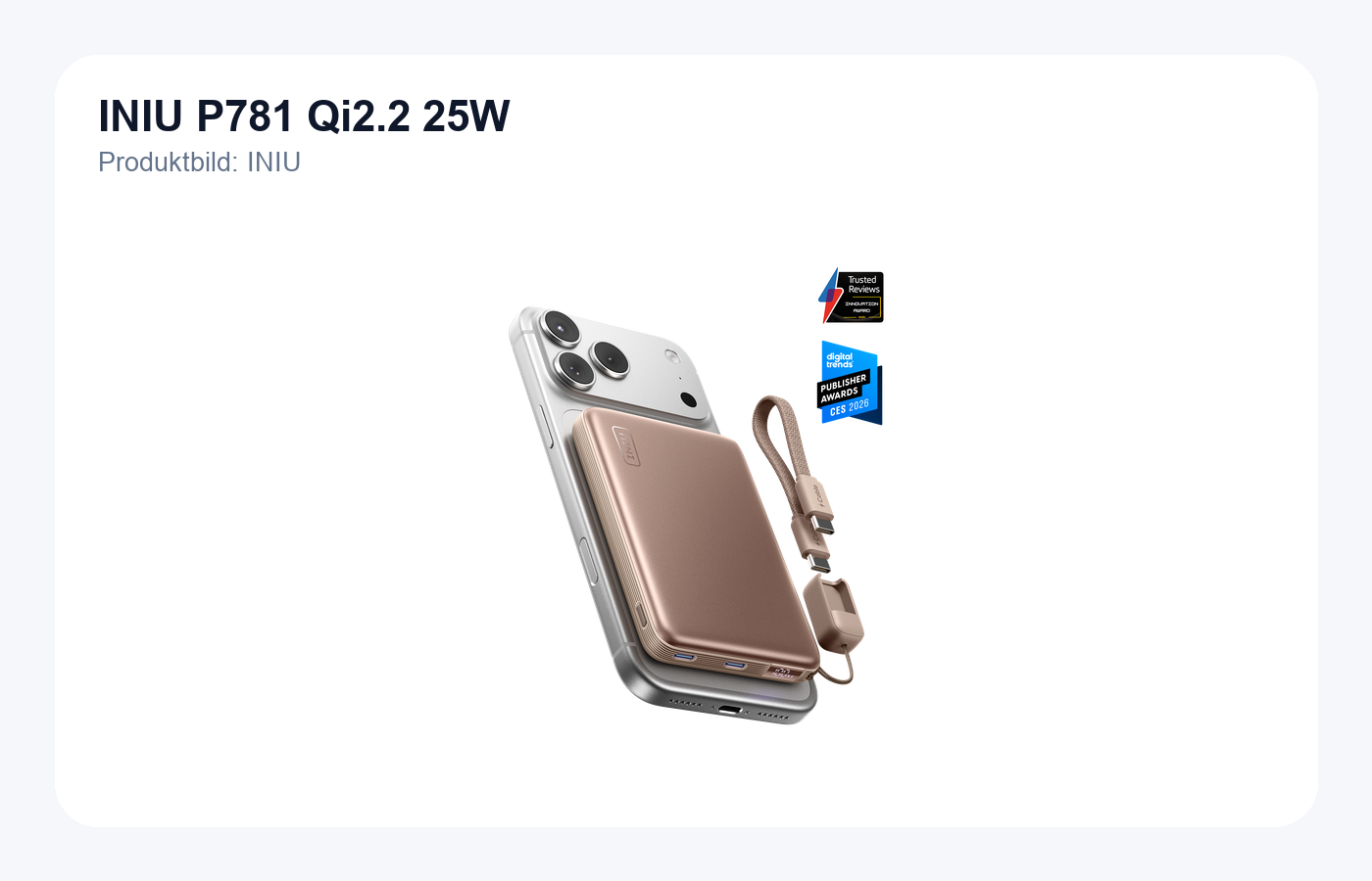 INIU P781 SnapGo Air Qi2.2 Magnetic Power Bank Produktbild