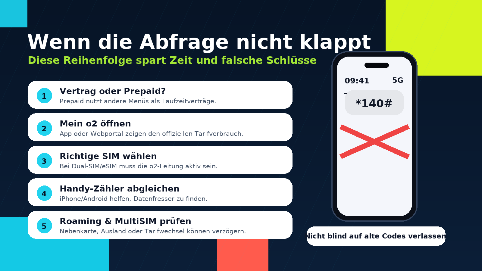 Checkliste wenn o2 Datenverbrauch Abfrage nicht funktioniert