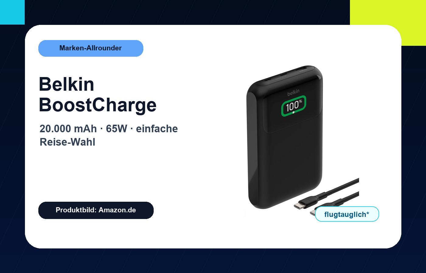 Belkin BoostCharge 20.000 mAh 65W Produktbild