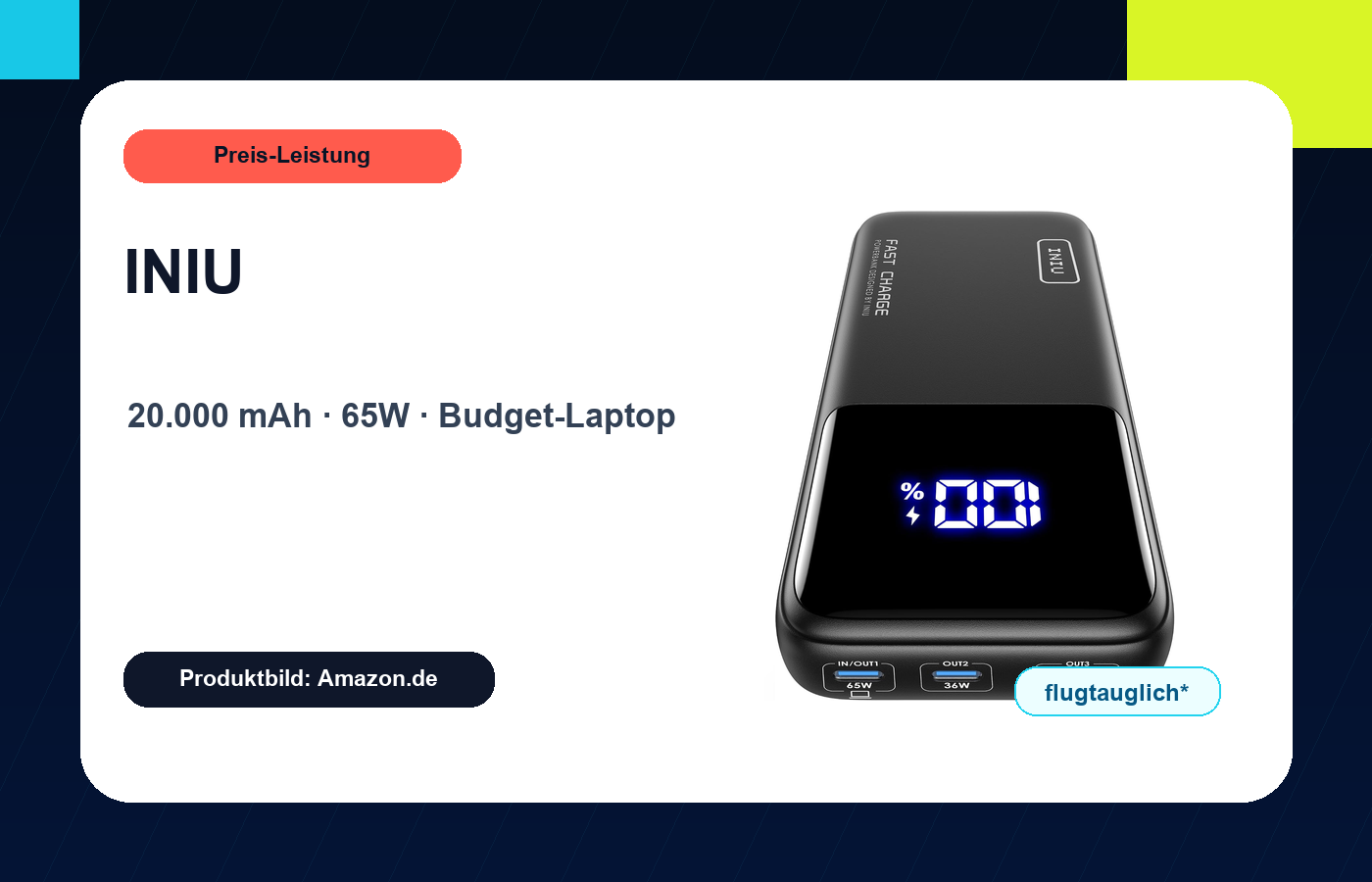INIU 20.000 mAh 65W Laptop Power Bank Produktbild