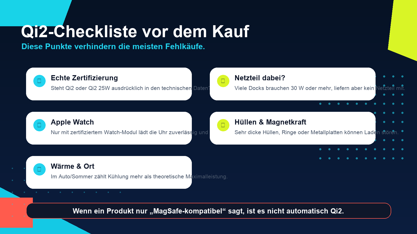 Qi2-Kaufcheckliste für iPhone-Ladegeräte