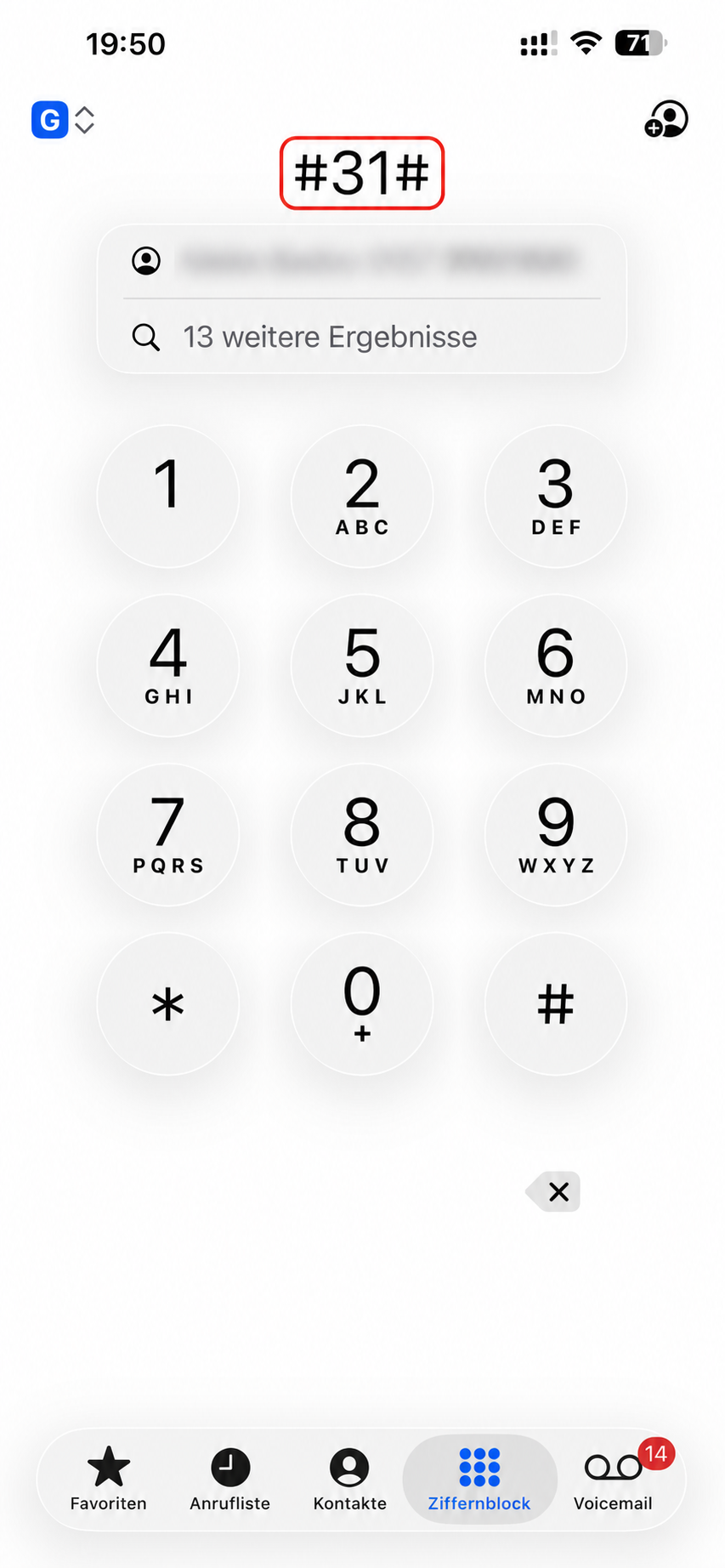 Code #31# zum einmaligen Unterdrücken der iPhone-Rufnummer