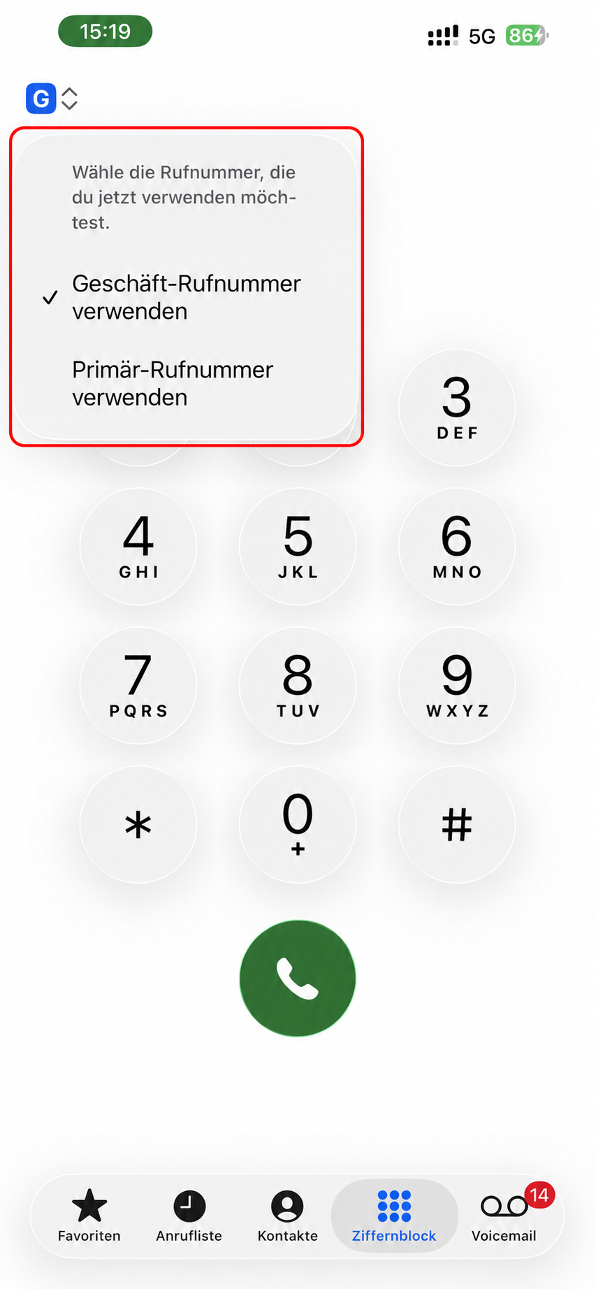 Dual-SIM-Leitung für den Mailbox-Code auf dem iPhone auswählen