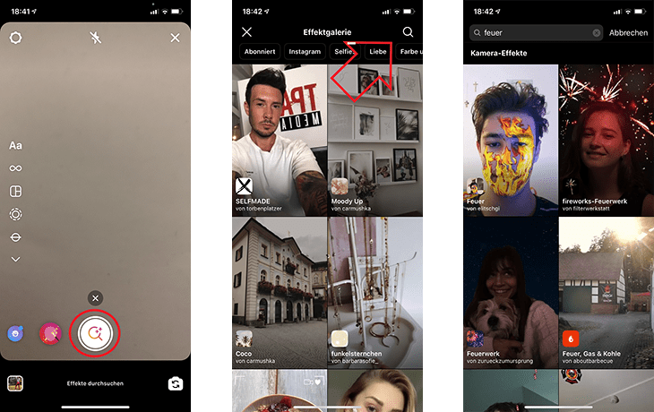 Filter und Effekte auf Instagram suchen