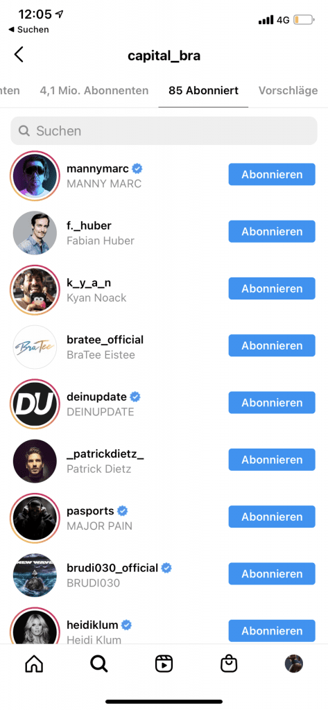 Auf Instagram sehen wen andere abonniert haben