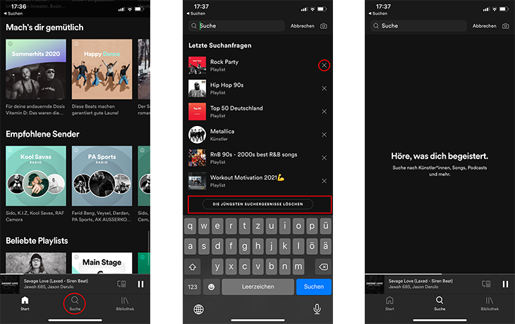 Spotify Verlauf in der App löschen