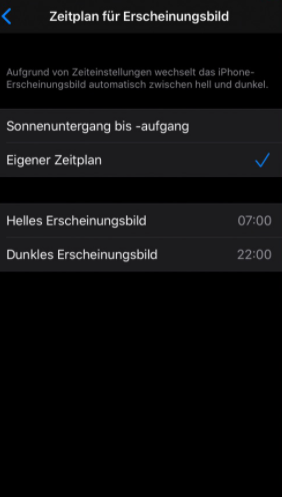 iOS Dakrmode nach Zeitplan